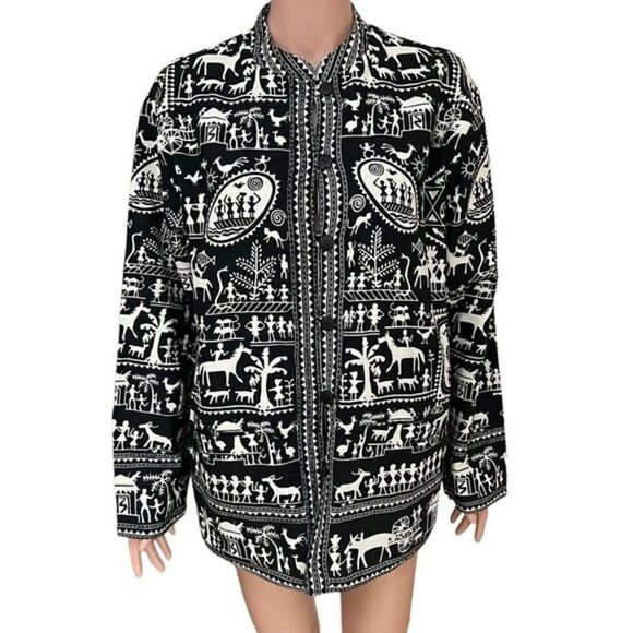 Sam Hilu Art To Wear Reversible Cotton Women's Jacket XS Black & Ivory New NWOT - Picture 1 of 7